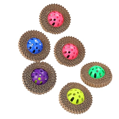CIYODO 6-teiliges Katzenkratzspielzeug Aus Wellpappe Mit Quietschball Und Glöckchen Interaktives Tierbedarfsspielzeug Aus Kunststoff von CIYODO