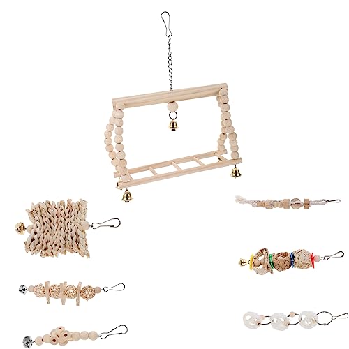 CIYODO Papageien Kauspielzeug Holz Vogel Spielzeug Schaukel Zubehör Hängematte Für Käfig Sitzstange Balancezug Trainingszubehör Sittichkäfig von CIYODO