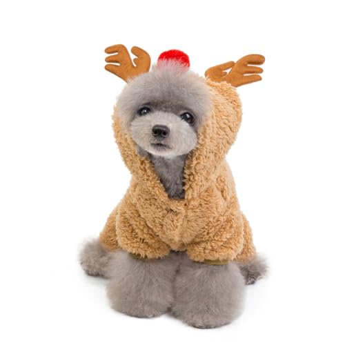 CIYODO Haustierkleidung Anzüge für Jungen kleine Hunde-Outfits joggingleine Jogginganzug warme Hoodies Nachthemd Hundemantel Hundekleidung Sanft Weihnachtshirsch der Hund Jacke mit Hut von CIYODO