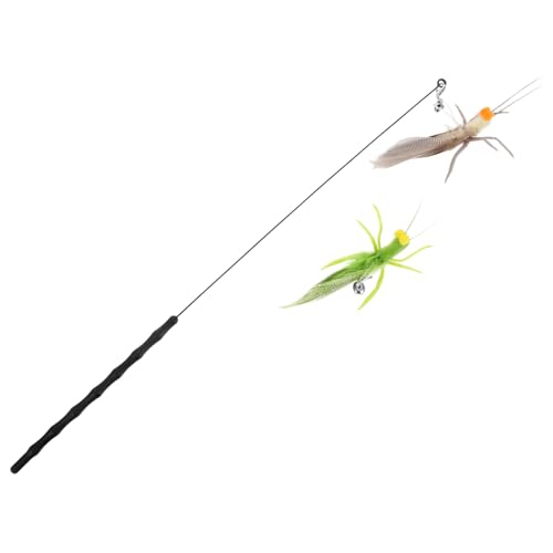CIYODO Interaktives Cat Wand Toy mit Realistischen Heuschrecken-ersatzköpfen und Klingeln Silikonbeschichtete Federn Kleines Tragbares Katzenspielzeug für Indoor-Katzen zur von CIYODO