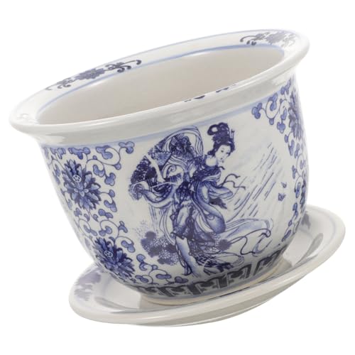 CIYODO Keramischer Pflanztopf Mit Untersetzer Für Sukkulenten Blauer Und Weißer Für Garten Und Wohnung Langlebig Und Dekorativ CIYODO Keramischer Pflanztopf Mit Untersetzer Für Sukkulenten Blauer Und Weißer Für Garten Und Wohnung Langlebig Und Dekorativ von CIYODO