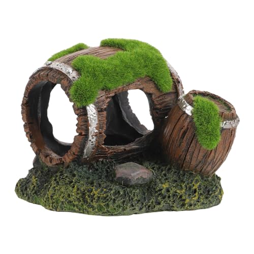 CIYODO Resin Aquarium Fischhöhle mit Hohlfass Design Naturnahe Versteckhöhle für Garnelen Betta Fische Dekoratives Aquarium Zubehör für Süß Meerwasser Einfach zu Reinigen Vielseitig von CIYODO
