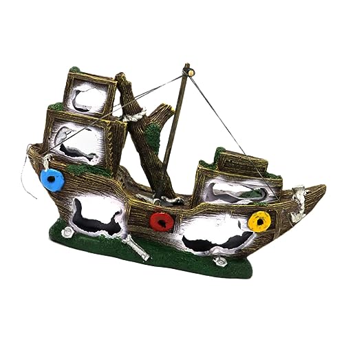 CIYODO Simulation Piratenschiff Schiffswrack Aquarium Dekoration aus Resin Lebensechte Tank Verzierungen für Kreative Unterwasserlandschaften für Desktop Aquarien von CIYODO