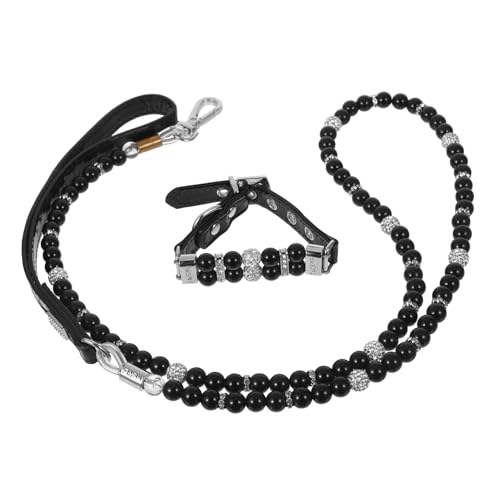 CIYODO Verstellbares Hundehalsband mit Perlen und Strass Welpen-Halsband und Leine Sanftes Dekoratives Haustier-zubehör für Kleine Hunde für Spaziergänge Training und Festliche Anlässe von CIYODO