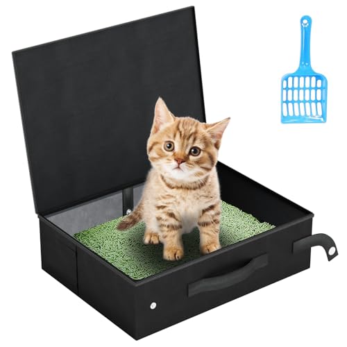 Tragbare Reise-Katzentoilette, Einweg-Katzentoiletten für Katzen mit Deckel, auslaufsicher, wasserdicht, faltbar, für Katzenreise, Hotel, Flugzeug und andere Outdoor-Anwendungen, Schwarz von CIYWEE