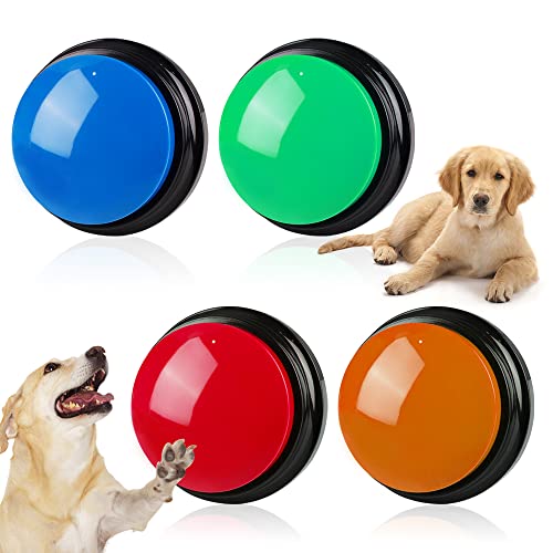 CJBIN Buzzer mit Aufnahmefunktion, 4 Stück Recordable Answer Buzzers Kinderspielzeug Set, Antwort Buzzer Dog Buttons Interaktives Spielzeug für Hunde, Mehrfarbig von CJBIN