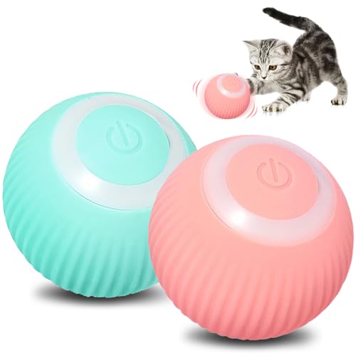 CJBIN Katzenball Elektrisch, 2 Stück Interaktives Katzenspielzeug Ball, Automatischer 360° Rollbal Katzen Ball mit LED-Licht, Katzenspielzeug Elektrisch USB Wiederaufladbares Katzenbälle für Katzen von CJBIN