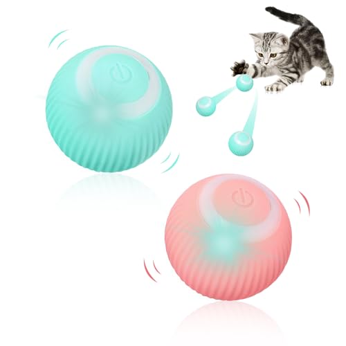 CJBIN Katzenball Elektrisch, 2 Stück Interaktives Katzenspielzeug Ball, Automatischer 360° Rollbal Katzen Ball mit LED-Licht, Katzenspielzeug Elektrisch USB Wiederaufladbares Katzenbälle für Katzen von CJBIN