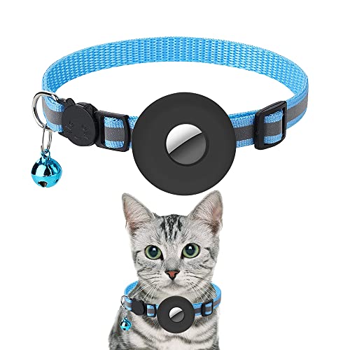 CJBIN Katzenhalsband, Katzenhalsband Sicherheitsverschluss mit Glöckchen, Verstellbar Kitten Halsband, Halsband Katze Reflektierend, 19-32cm (Himmelblau) von CJBIN