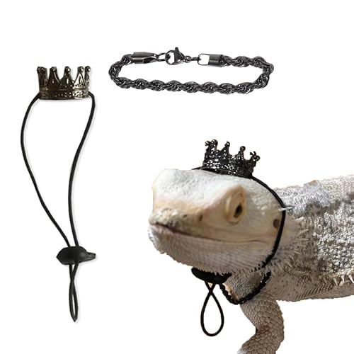 Bartdrachenkronen und Halskette, Kette, Klettern, Haustierkostüm, Eidechse, Foto-Requisiten, Outfit, Reptilienkleidung, Zubehör für Bartagamen, Leopard, Gecko, Lguana, Amphibien Bartdrachenkronen und Halskette, Kette, Klettern, Haustierkostüm, Eidechse, Foto-Requisiten, Outfit, Reptilienkleidung, Zubehör für Bartagamen, Leopard, Gecko, Lguana, Amphibien von CJKDXDH
