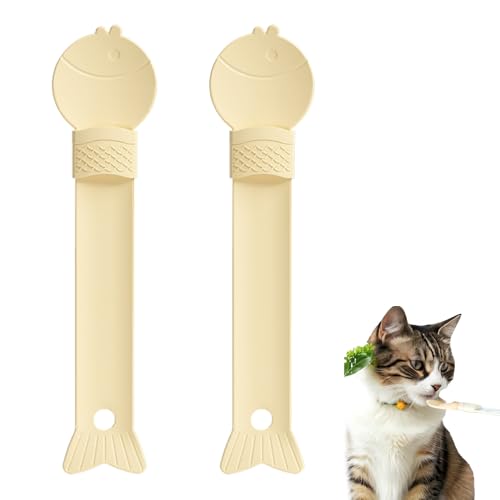 CJKDXDH 2 Stück Katzenfutterschaufel für Nassfutter, Praktische Schaufel für die Fütterung von Haustieren für Nassfutter und Dicke Suppe, Ableckbare Katzenstreifen-Quetschschaufel (Beige) von CJKDXDH