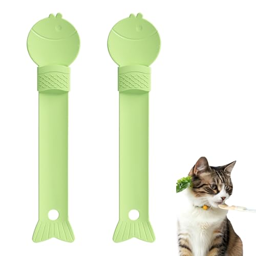CJKDXDH 2 Stück Katzenfutterschaufel für Nassfutter, Praktische Schaufel für die Fütterung von Haustieren für Nassfutter und Dicke Suppe, Ableckbare Katzenstreifen-Quetschschaufel (Grün) von CJKDXDH