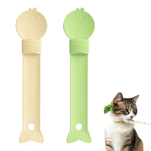 CJKDXDH 2 Stück Katzenfutterschaufel für Nassfutter, Praktische Schaufel für die Fütterung von Haustieren für Nassfutter und Dicke Suppe, Ableckbare Katzenstreifen-Quetschschaufel (Grün Beige) von CJKDXDH