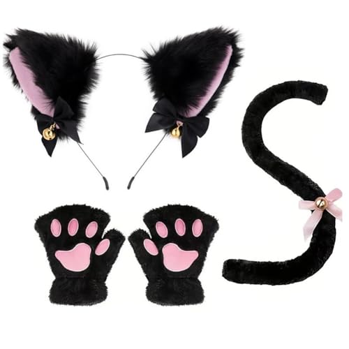 CJKDXDH 3 Stück Plüsch-Katzenohren, Stirnband, pelziger Katzenschwanz und Pfoten-Handschuhe, Kostüm-Set, niedliches flauschiges Katzenkostüm, Zubehör für Halloween, Geburtstag, Cosplay, Party CJKDXDH 3 Stück Plüsch-Katzenohren, Stirnband, pelziger Katzenschwanz und Pfoten-Handschuhe, Kostüm-Set, niedliches flauschiges Katzenkostüm, Zubehör für Halloween, Geburtstag, Cosplay, Party von CJKDXDH