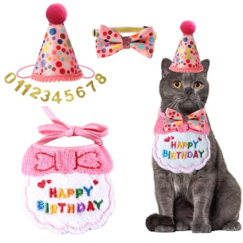 Geburtstagsdekorationen für Katzen, Jungen, Mädchen, Katze, Geburtstag, Hut, Schal, Fliege mit Zahlen, niedliches Katzen-Welpen-Kostüm-Set, Geburtstagszubehör für Kätzchen, Katzen, Welpen, Hunde Geburtstagsdekorationen für Katzen, Jungen, Mädchen, Katze, Geburtstag, Hut, Schal, Fliege mit Zahlen, niedliches Katzen-Welpen-Kostüm-Set, Geburtstagszubehör für Kätzchen, Katzen, Welpen, Hunde von CJKDXDH