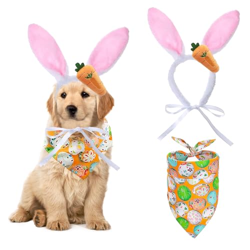 Hunde-Bandana, Hasenohren, Stirnband, Eier-Bandana, Haustier-Kostüm, Ostern, Halloween, Party-Zubehör, Frühlingsschals, Kopfbedeckung für kleine, mittelgroße Hunde und Katzen, lustiges Kostüm-Set von CJKDXDH