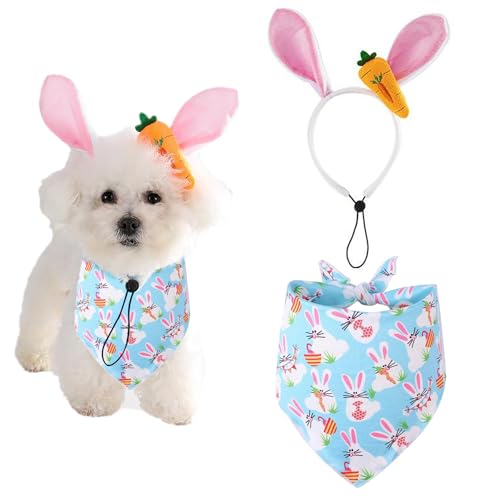 Hunde-Hasenohren-Stirnband, Karotten, Bandana, Haustier-Kostüm, Ostern, Halloween, Party-Zubehör, Frühlingsschals, Kopfbedeckung für kleine, mittelgroße Hunde und Katzen, lustiges Kostüm-Set Hunde-Hasenohren-Stirnband, Karotten, Bandana, Haustier-Kostüm, Ostern, Halloween, Party-Zubehör, Frühlingsschals, Kopfbedeckung für kleine, mittelgroße Hunde und Katzen, lustiges Kostüm-Set von CJKDXDH