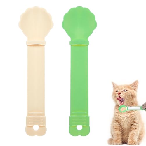 Katze Streifen Fütterung Schaufel, 2 Stück Haustier Katze Streifen Snack Feeder, multifunktionale leckbar Nassfutter Spender, tragbare niedlich Schiebetier Snack Fütterung Schaufel (Beige Grün) von CJKDXDH