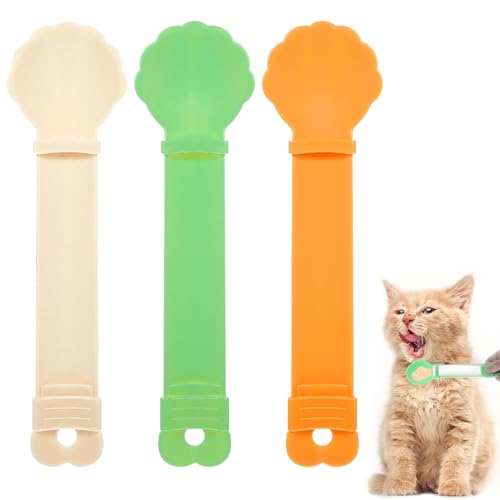 Katze Streifen Fütterung Schaufel, 2 Stück Haustier Katze Streifen Snack Feeder, multifunktionale leckbar Nassfutter Spender, tragbare niedlich Schiebetier Snack Fütterung Schaufel (Beige Grün Orange) von CJKDXDH