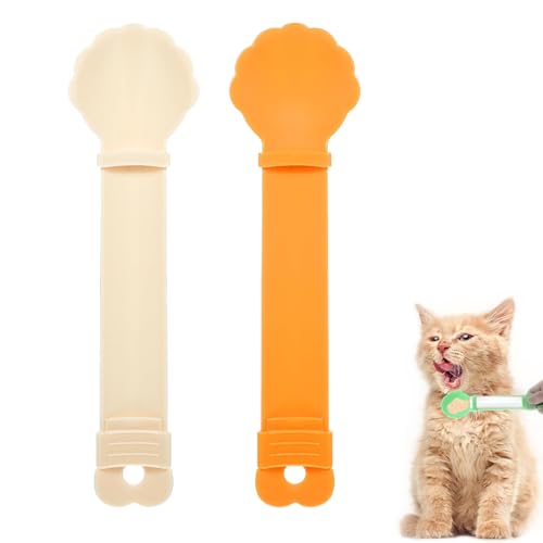 Katze Streifen Fütterung Schaufel, 2 Stück Haustier Katze Streifen Snack Feeder, multifunktionale leckbar Nassfutter Spender, tragbare niedlich Schiebetier Snack Fütterung Schaufel (Beige Orange) von CJKDXDH