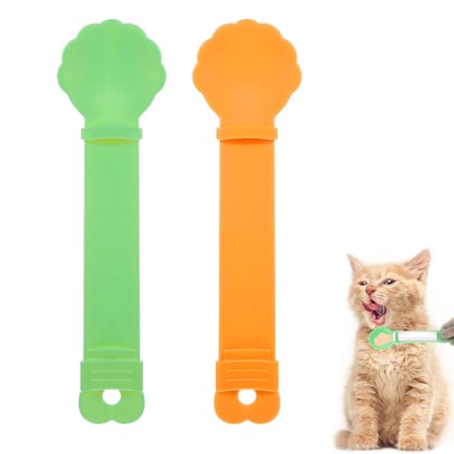 Katze Streifen Fütterung Schaufel, 2 Stück Haustier Katze Streifen Snack Feeder, multifunktionale leckbar Nassfutter Spender, tragbare niedlich Schiebetier Snack Fütterung Schaufel (Grün Orange) von CJKDXDH