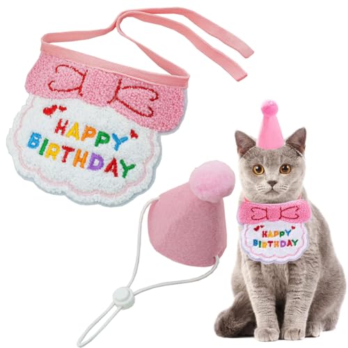 Katzen-Geburtstagsdekorationen, niedliches Katzen-Welpen-Geburtstagshut, Schal, Set, schönes Katzenkostüm-Zubehör, Lätzchen-Halsband, Haustier-Outfits, Geburtstagszubehör für Kätzchen, Katzen, Welpen, Katzen-Geburtstagsdekorationen, niedliches Katzen-Welpen-Geburtstagshut, Schal, Set, schönes Katzenkostüm-Zubehör, Lätzchen-Halsband, Haustier-Outfits, Geburtstagszubehör für Kätzchen, Katzen, Welpen, von CJKDXDH