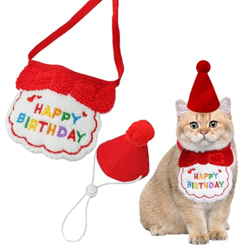 Katzen-Geburtstagsdekorationen, niedliches Katzen-Welpen-Geburtstagshut, Schal, Set, schönes Katzenkostüm-Zubehör, Lätzchen-Halsband, Haustier-Outfits, Geburtstagszubehör für Kätzchen, Katzen, Welpen, Katzen-Geburtstagsdekorationen, niedliches Katzen-Welpen-Geburtstagshut, Schal, Set, schönes Katzenkostüm-Zubehör, Lätzchen-Halsband, Haustier-Outfits, Geburtstagszubehör für Kätzchen, Katzen, Welpen, von CJKDXDH