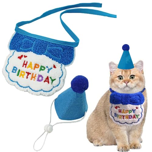 Katzen-Geburtstagsdekorationen, niedliches Katzen-Welpen-Geburtstagshut, Schal, Set, schönes Katzenkostüm-Zubehör, Lätzchen-Halsband, Haustier-Outfits, Geburtstagszubehör für Kätzchen, Katzen, Welpen, Katzen-Geburtstagsdekorationen, niedliches Katzen-Welpen-Geburtstagshut, Schal, Set, schönes Katzenkostüm-Zubehör, Lätzchen-Halsband, Haustier-Outfits, Geburtstagszubehör für Kätzchen, Katzen, Welpen, von CJKDXDH