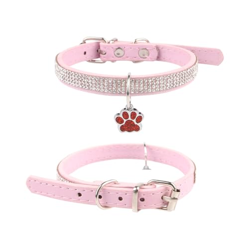 Strass-Hundehalsband mit Pfote, Leder, Kristall, Schmuck, funkelnde Pfoten-Anhänger für Haustiere, Katzen, kleine Hunde, schickes PU-Leder-Hundehalsband, Rosa Strass-Hundehalsband mit Pfote, Leder, Kristall, Schmuck, funkelnde Pfoten-Anhänger für Haustiere, Katzen, kleine Hunde, schickes PU-Leder-Hundehalsband, Rosa von CJKDXDH