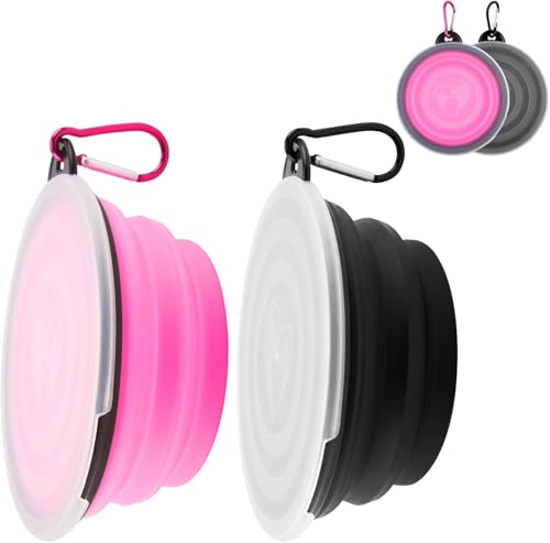 2 Stück Faltbare Hundenäpfe, Karabiner im, Auslaufsichere Reisenäpfe aus Silikon für Hunde und Katzen, Ideal für Wasser und Futter (450ml, Hellgrün und Hellblau) von CJMUQHEHH