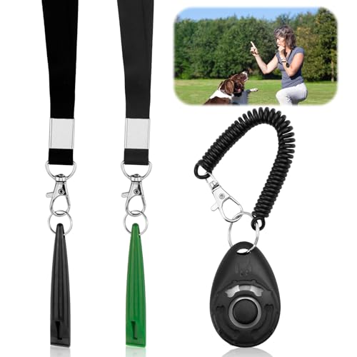 3 Stück Hundepfeife Premium Set, bestehend aus 2 Hundepfeife und 1 Hunde Clicker, Trillerpfeife für Hunde und Hundeclickerfür Welpen und Dog Training und Erziehung, Hunde Pfeifen (Wertigem Band) von CJMUQHEHH