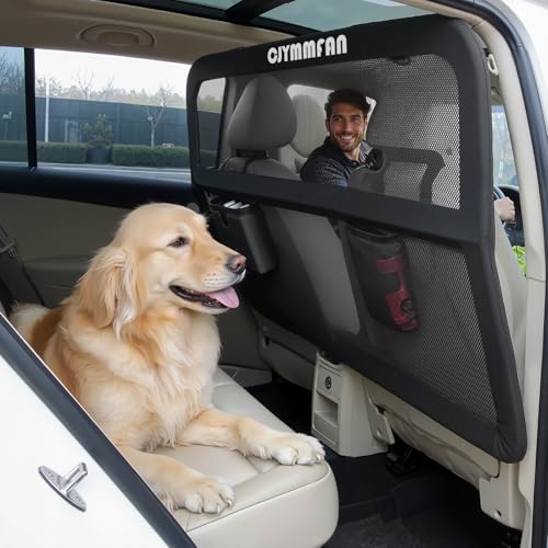 Hundegitter für Auto Rücksitz & Kofferraum mit Breiterer Abdeckung, Universal Fit für Auto, SUV & Vans, Hunde Auto Trenngitter mit Transparentem Netz und Stabilem Metallrahmen Hundeschutzgitter von CJYMMFAN