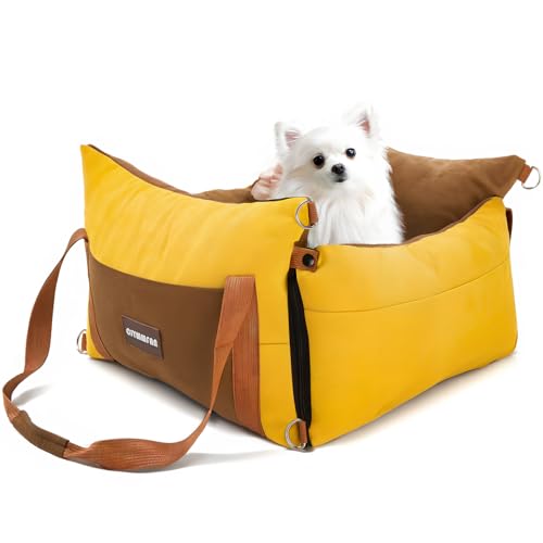 Premium Hundeautositz für kleine und mittelgroße Haustiere unter 15 kg, tragbares Reisebett mit ausziehbarer Ruhefläche, abnehmbarer und waschbarer Welpenerhöhung, Autositz mit Aufbewahrungstaschen von CJYMMFAN