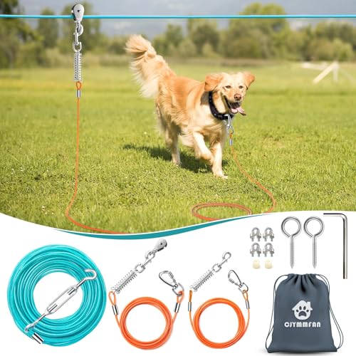 Professioneller Hunde-Läufer-Trolley-System, robuste 16,8 m lange Hundeleine mit 3 m und 4,5 m Auslegevorrichtung für große Hunde bis zu 113 kg, Outdoor-Hundeleine, für Hinterhof, Camping, Park und von CJYMMFAN