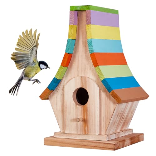 CLACKIBUKVYZ Handgefertigtes Vogelhaus aus Holz mit buntem Dach, ideal als Gartendekoration im Freien CLACKIBUKVYZ Handgefertigtes Vogelhaus aus Holz mit buntem Dach, ideal als Gartendekoration im Freien von CLACKIBUKVYZ