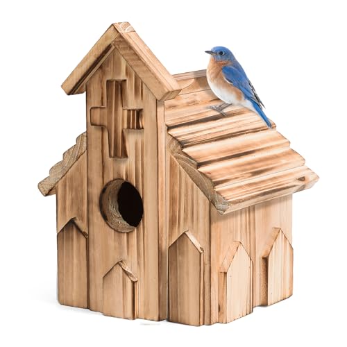 CLACKIBUKVYZ Vogelhaus aus Holz für Draußen - Kreuz-Design mit raubtiersicheren Eingangslöchern - wetterbeständige Gartendekoration für Blauvögel, Spatzen, Finken - Vogelhaus zum Aufhängen im Freien CLACKIBUKVYZ Vogelhaus aus Holz für Draußen - Kreuz-Design mit raubtiersicheren Eingangslöchern - wetterbeständige Gartendekoration für Blauvögel, Spatzen, Finken - Vogelhaus zum Aufhängen im Freien von CLACKIBUKVYZ