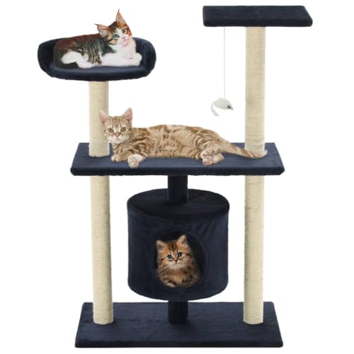 CLALER Kratzbaum für Katzen mit Plüschball, Höhe 95 cm, Katzenbaum mit Sisal & Plüsch, gemütliche Liegefläche & Höhle, für kleine & große Katzen geeignet, Dunkelblau CLALER Kratzbaum für Katzen mit Plüschball, Höhe 95 cm, Katzenbaum mit Sisal & Plüsch, gemütliche Liegefläche & Höhle, für kleine & große Katzen geeignet, Dunkelblau von CLALER
