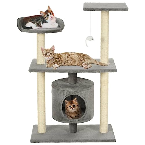 CLALER Kratzbaum für Katzen mit Plüschball, Höhe 95 cm, Katzenbaum mit Sisal & Plüsch, gemütliche Liegefläche & Höhle, für kleine & große Katzen geeignet, Grau CLALER Kratzbaum für Katzen mit Plüschball, Höhe 95 cm, Katzenbaum mit Sisal & Plüsch, gemütliche Liegefläche & Höhle, für kleine & große Katzen geeignet, Grau von CLALER