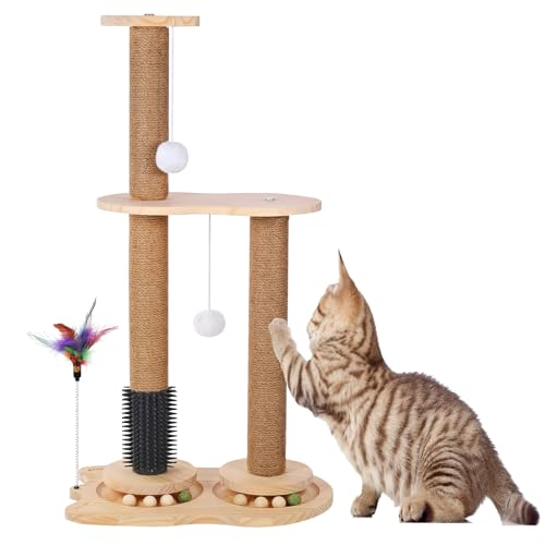 CLANVITAL Katzenspielzeug, Kratzbaum für Indoor-Katzen, 73,7 cm hoch, natürlicher Sisal-Katzenbaum, 5-in-1-Katzenspielzeug aus Holz für Indoor-Katzen und Kätzchen, 2-lagiger Plattenspieler, von CLANVITAL
