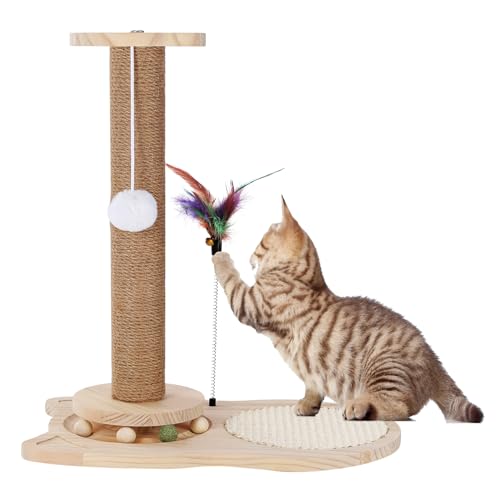 CLANVITAL Katzenspielzeug, Kratzbaum für Indoor-Katzen, natürliches Sisal-Pad und Katzenbaum, 5-in-1-Katzenspielzeug aus Holz für Indoor-Katzen und Kätzchen, interaktives Katzenspielzeug von CLANVITAL