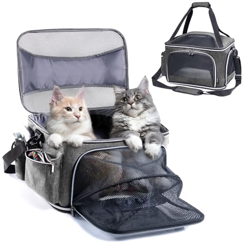 CLAWIST Große Katzentragetasche für 2 Katzen, weiche Seite, Haustier-Tragetasche für Katzen, kleine Hunde, zusammenklappbar, für kleine Hunde, TSA-Fluggesellschafts-zugelassene Tragetasche für große von CLAWIST