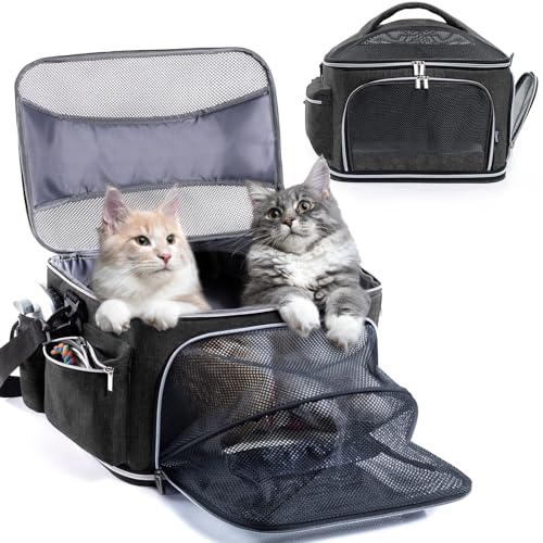 CLAWIST Große Katzentragetasche für 2 Katzen, weiche Seite, Haustier-Tragetasche für Katzen, kleine Hunde, zusammenklappbar, für kleine Hunde, TSA-Fluggesellschafts-zugelassene Tragetasche für große von CLAWIST