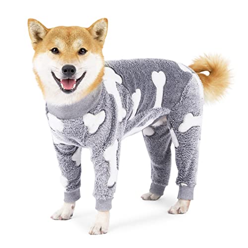 Plüsch-Hundepyjama, Superweicher Flanell, Warm, Hundeoverall, Winterkleidung, Dehnbar, Atmungsaktiv, Für Mittlere Oder Große Hunde Bei Kaltem Wetter (S,Grey) von CLGrich