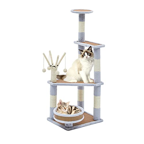 CLIPOP 3-Schicht-Katzenspielturm, Klettergerüst, Kratzbaum, Katzenhaus-Aktivitätszentrum, mit Sisal überzogener Kätzchen-Kratzbaum, Spielball, Indoor-Spielzeug, Haustiermöbel, 125cm Dunkelblau CLIPOP 3-Schicht-Katzenspielturm, Klettergerüst, Kratzbaum, Katzenhaus-Aktivitätszentrum, mit Sisal überzogener Kätzchen-Kratzbaum, Spielball, Indoor-Spielzeug, Haustiermöbel, 125cm Dunkelblau von CLIPOP