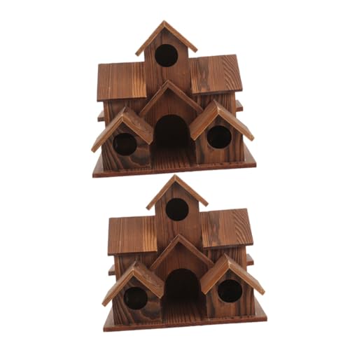 CLISPEED 2 Stück Holz Vogelhäuser Außenbereich Rustikale Vogel-nistkästen aus Naturholz Wetterfeste Nistboxen im Landhausstil für Garten Terrasse Garten-Dekoration von CLISPEED