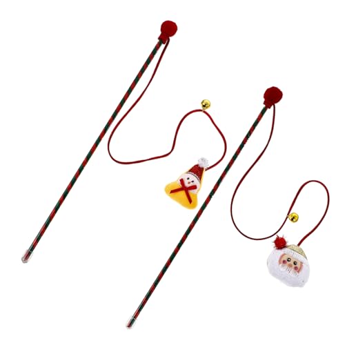 CLISPEED 2 Stück Interaktive Katzenspielzeuge Weihnachtsmotiv Teaser Sticks mit Glocke Plüsch Santa Schneemann Lustige Katzenangel für Indoor Haustierbedarf von CLISPEED