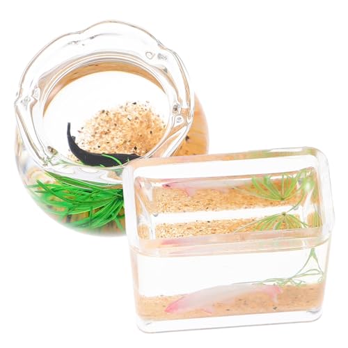 CLISPEED 2 Stück Miniatur Glas Koi Fischbecken Teiliges Rund Eckig Lebensechte Puppenhaus Dekoration Handgefertigt Realistische Miniatur Goldfisch Aquarium für Mini Häuser Zufällige Farbe von CLISPEED