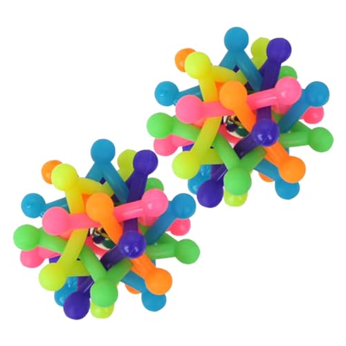 CLISPEED 2 Stück Mittelgroße Hundekauspielzeuge Langlebige Gummibälle mit Regenbogen Hohlkugel Design und Glockengeräusch Interaktives Edukatives Zahnpflege zur und Beschäftigung von von CLISPEED