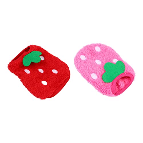 CLISPEED 2 Stück Teiliges Hundekleidung für Winter Atmungsaktive Warme Fleece Kleidung für Kleine Hunde und Welpen mit Niedlichem Erdbeerdesign Rosa Rot von CLISPEED