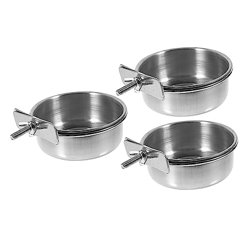 CLISPEED 3 Stück Papageienfutterbecher vogelfutterspender vogelfutterhäuschen Vogelschüssel Wasserschale für Papageienfutter Essen Papageienfutterautomat aus Edelstahl Papageifutter Silver von CLISPEED